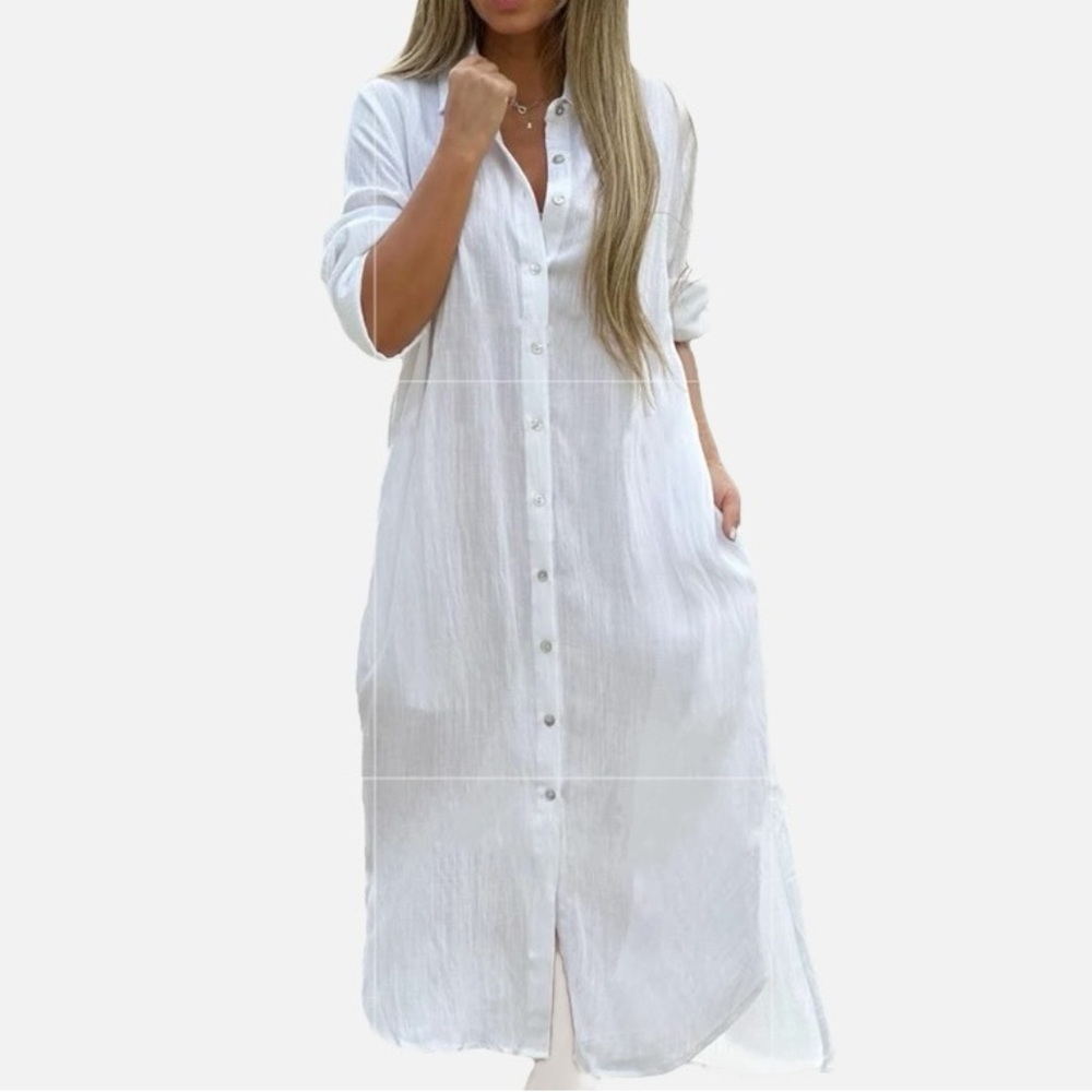 NWT Westbound Oversized Linen Blend Button Down White Shirt Dress Womens size S - Picture 3 of 10